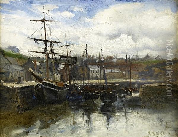 An East Coast Harbour Oil Painting - Robert Buchan Nisbet