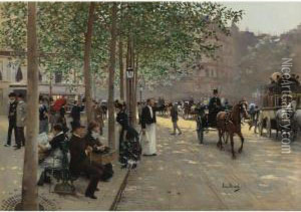 Avenue Parisienne Oil Painting - Jean-Georges Beraud