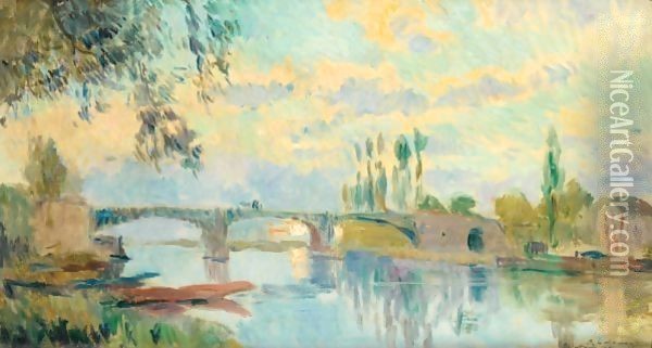 Le Pont De Chatou Oil Painting - Albert Lebourg