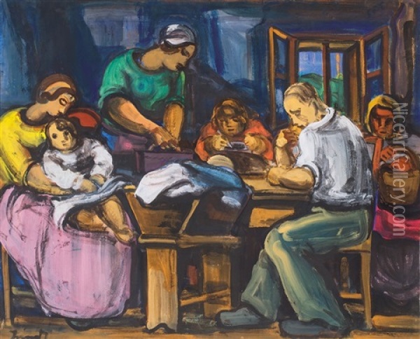 Family Together Oil Painting - David Jandi