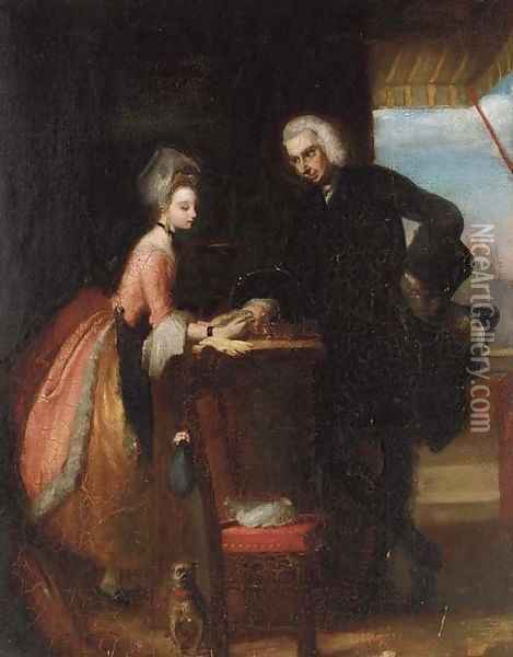 Yorick and Grisette at the haberdashers Oil Painting - Gilbert Stuart Newton