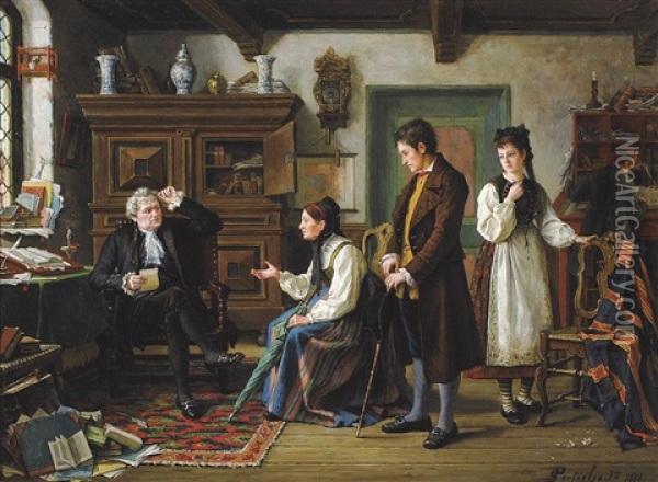 Bij De Notaris Oil Painting - Gerard Jozef Portielje