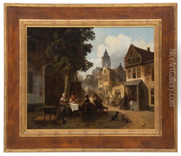 Figures Outside Tavern Oil Painting - Louis Tielemans