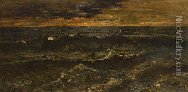Bewegte See Im Abendlicht Oil Painting - Filippo Carcano