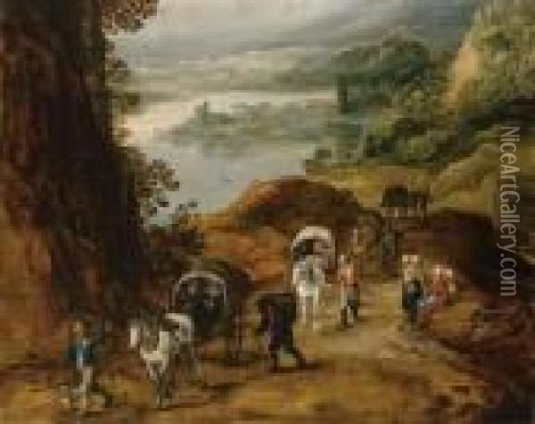 Travelers On A Mountain Path Oil Painting - Jan Brueghel the Younger