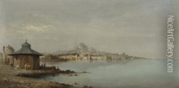 Blick Auf Istanbul (+beduinen Auf Einer Steinbrucke; Pair) Oil Painting - Ferdinand Bonheur