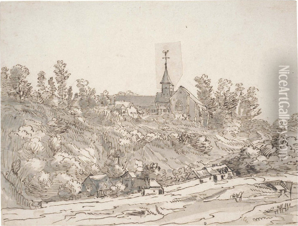 View Of A Village With A Church Spire Oil Painting - Jacob Esselens