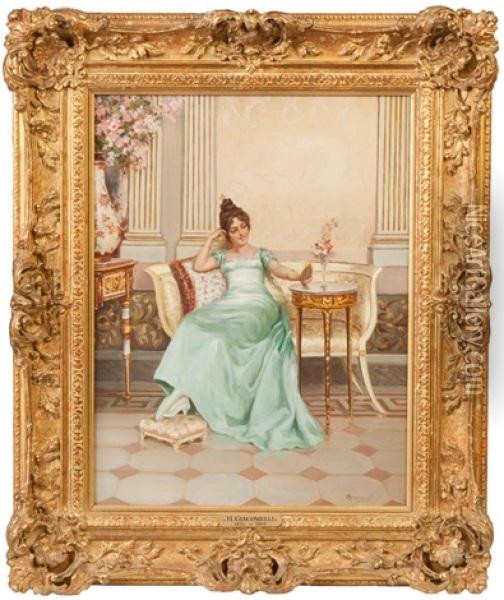Young Lady In Parlor Oil Painting - Hector Giacomelli
