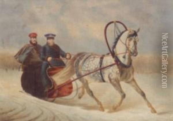Nicholas I In A Horse Drawn Brichka Oil Painting - Nicolas-A. Sauerweid