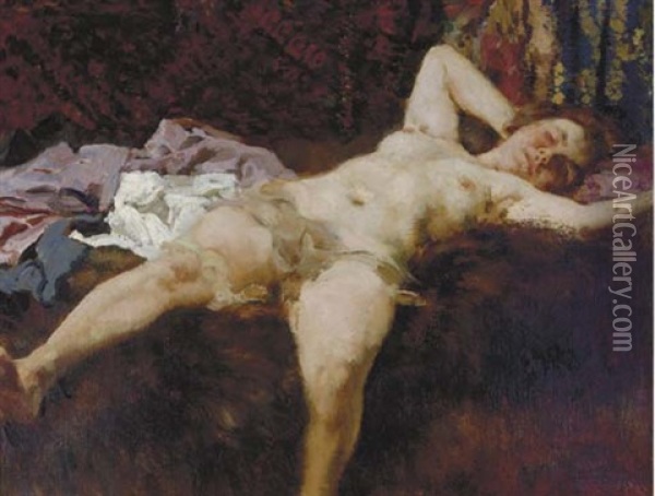 Reclining Nude Oil Painting - Frank Duveneck