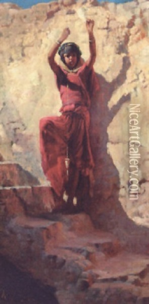 An Arab Girl Spinning Thread Oil Painting - Armand Point