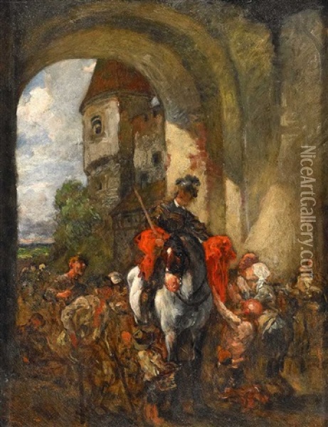 Der Heilige Martin Teilt Den Mantel (study) Oil Painting - Wilhelm Von Diez