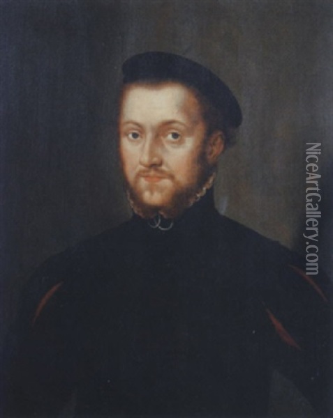 Portrait Of A Man In A Black Doublet And White Shirt Oil Painting - Antonis Mor Van Dashorst