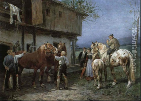 Der Pferdehandel Oil Painting - Julius von Blaas