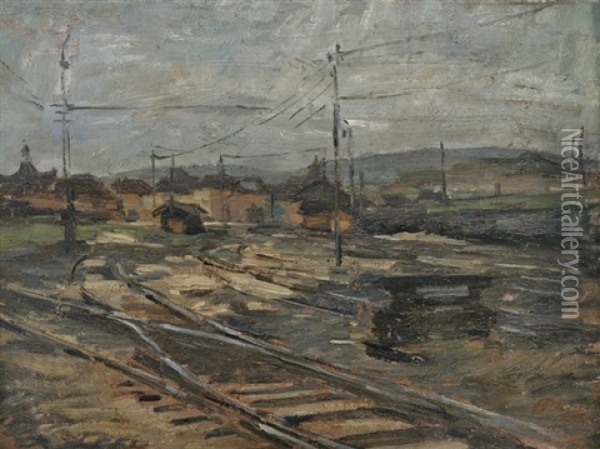 Rangierbahnhof Oil Painting - Hermann Pleuer