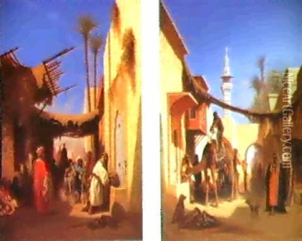 Street In Damascus And Street In Cairo: A Pair Of Paintings Oil Painting - Charles Theodore (Frere Bey) Frere