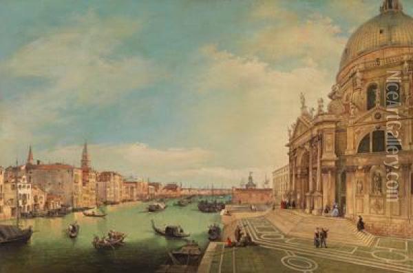 Invenedig, Blick Auf Den Canale Grande Mit Santa Maria Della Saluteam Rechten Bildrand Oil Painting - Giuseppe Borsato