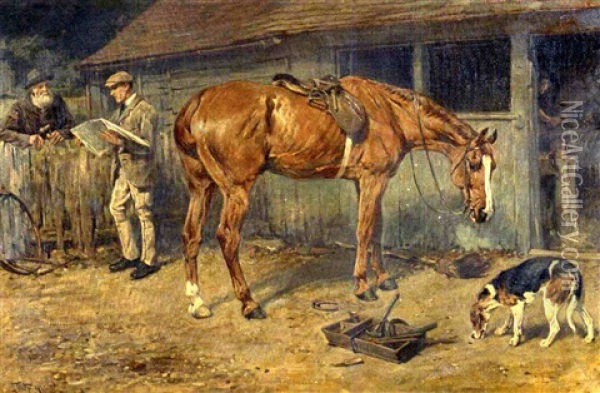 At The Blacksmith's Oil Painting - John Emms