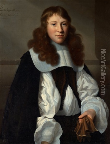 Portrait Of A Young Man With Gloves Oil Painting - Isaac Luttichuys