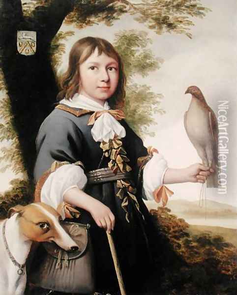 Boy with a falcon and a greyhound Oil Painting - Bernard Vaillant