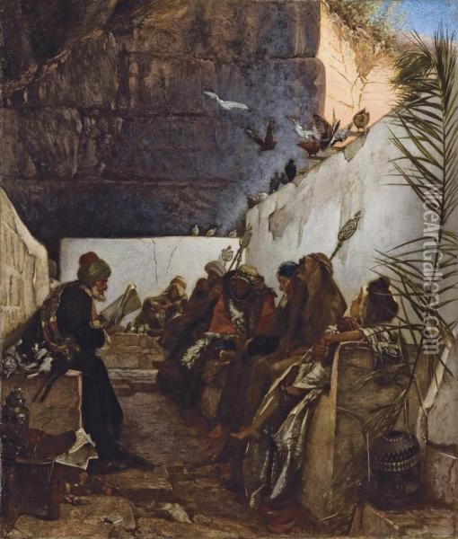 Reading The Koran In The Cave Of Jeremiah Oil Painting - Karl Wilhelm Gentz
