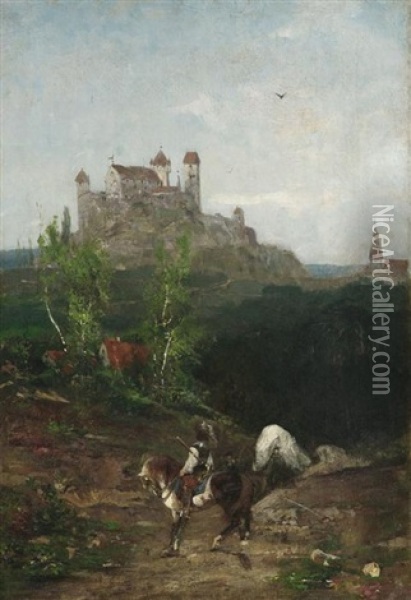Reiterzug Vor Der Kulisse Einer Mittelalterlichen Burganlage Oil Painting - Wilhelm Beckmann