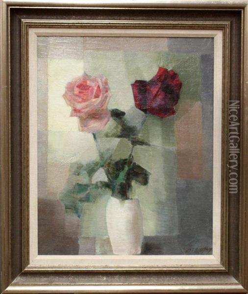 Still Life With Pink And Red Roses Oil Painting - Oskar Wilhelm Luthy