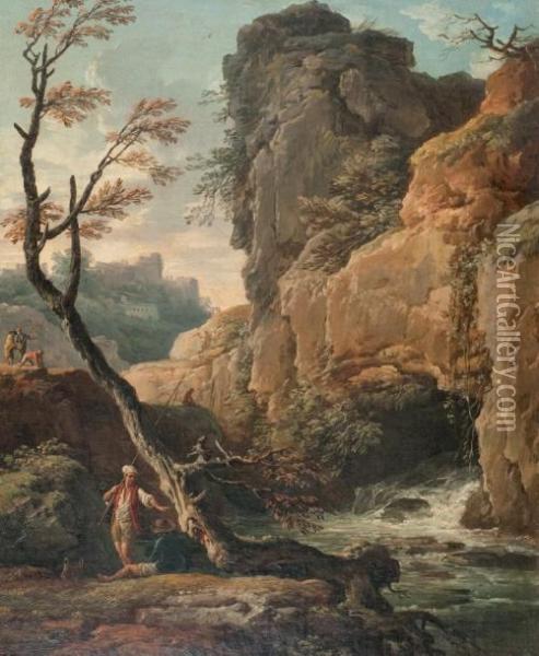 Personnages Pres D'une Cascade Oil Painting - Claude-joseph Vernet