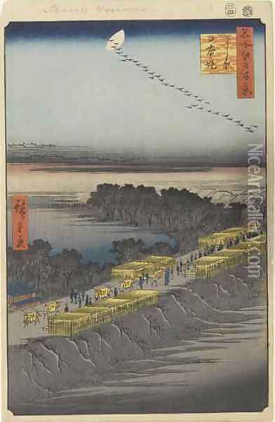 Nihon Embankment Yoshiwara No 100 from One Hundred Famous Views of Edo Oil Painting - Utagawa or Ando Hiroshige
