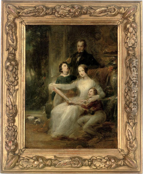 Study For A Family Portrait Oil Painting - Achille Jacques Jean Marie Deveria