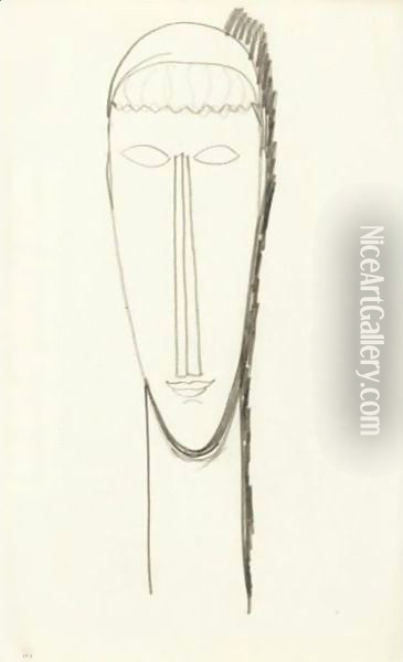 Tete De Face Avec Frange Oil Painting - Amedeo Modigliani