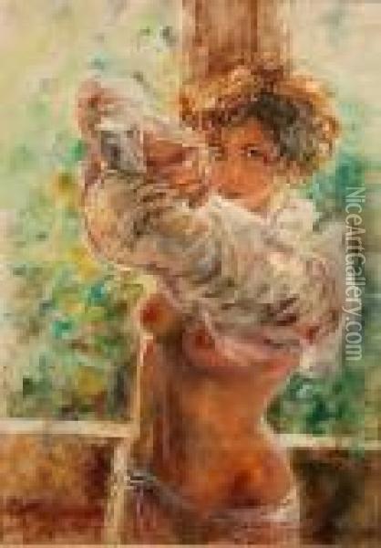 Donna In Controluce Oil Painting - Vittore Antonio Cargnel