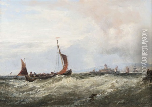 Shipping Off Kingston, Co. Dublin Oil Painting - Edwin Hayes