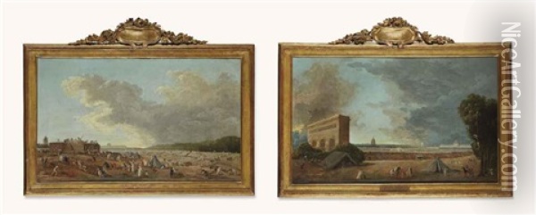 La Journee Des Brouettes (+ La Fete De La Federation Nationale, Le 14 Juillet 1790, Au Champ-de-mars; Pair) Oil Painting - Hubert Robert