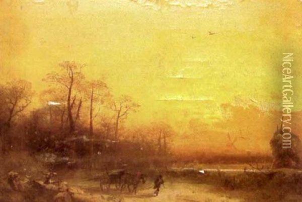 Winter Sunset Holland Oil Painting - Hermann Herzog