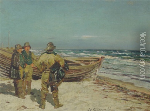 Fiskere Pa Skagen Strand Oil Painting - Vilhelm Rosenstand