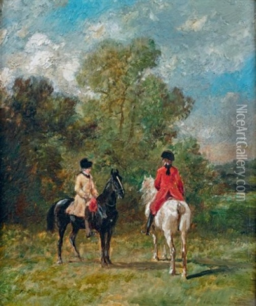 Deux Cavaliers En Habit Louis Xv Oil Painting - John Lewis Brown
