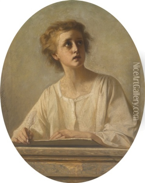 Child At A Writing Desk Oil Painting - Alexandre Antigna