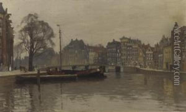 Houses Along The Oude Waal, Amsterdam Oil Painting - Willem Witsen