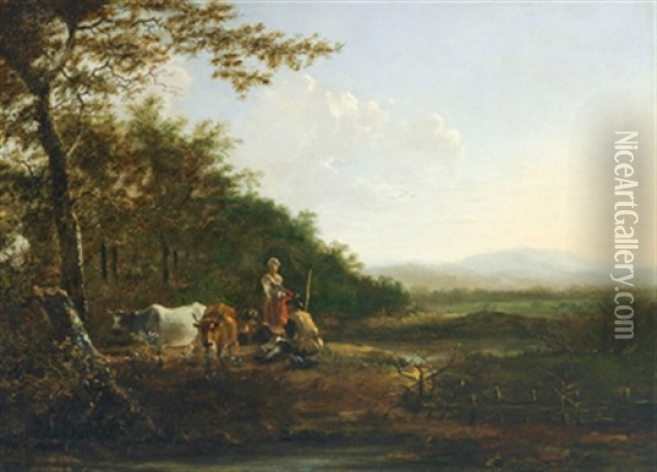 Hirtenszene In Einer Bewaldeten Landschaft Oil Painting - Adam Pynacker