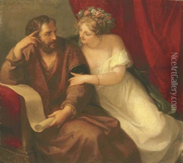 Phryne Seducing The Philosopher Zenokrates Oil Painting - Angelika Kauffmann