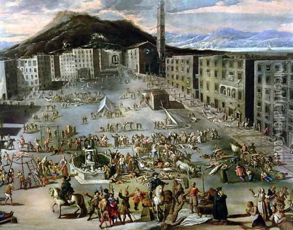 The Marketplace in Naples During the Plague of 1656 Oil Painting - Carlo Coppola