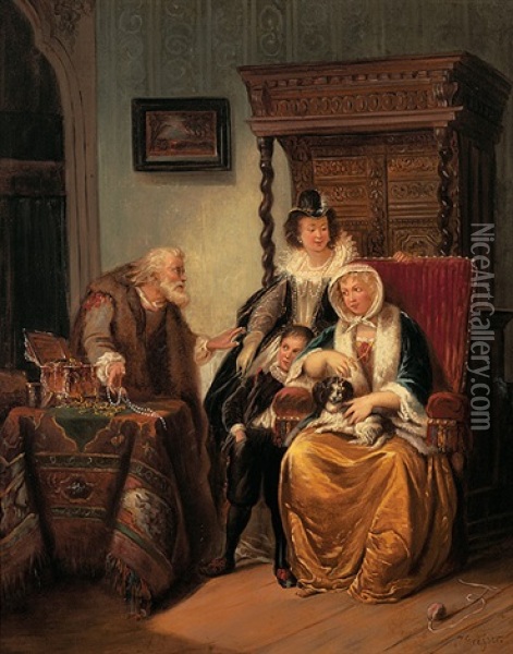 Vornehme Damen In Historischen Renaissance-kostumen Besuchen Einen Juwelier Oil Painting - Jakob Emanuel Gaisser