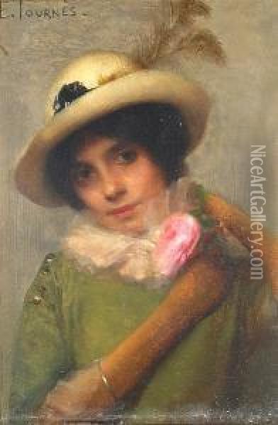 Femme A La Rose Oil Painting - Etienne Tournes