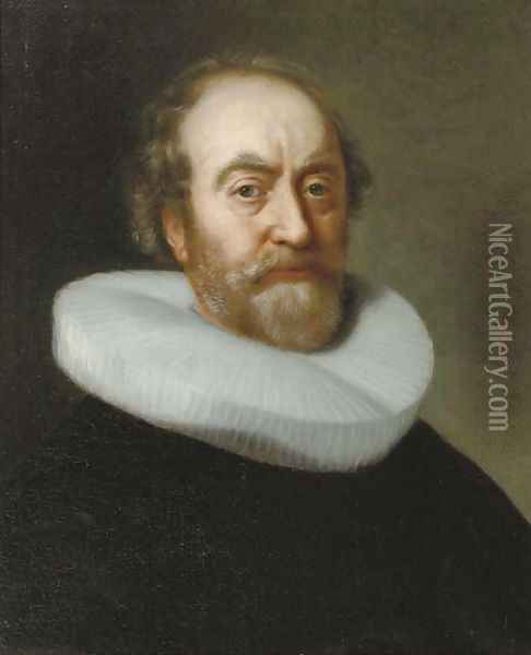 Portrait of a gentleman, bust-length, in a black costume and a white molensteenkraag Oil Painting - Bartholomeus Van Der Helst
