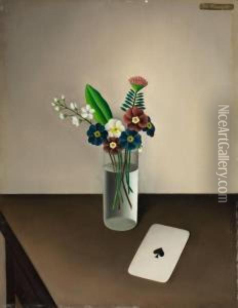 Blumenstilleben Mit Spielkarte Oil Painting - Josef Mangold
