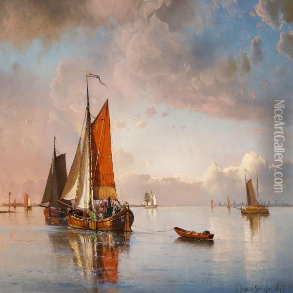 Quiet Evening Off The Dutch Coast Oil Painting - Carl Frederick Sorensen