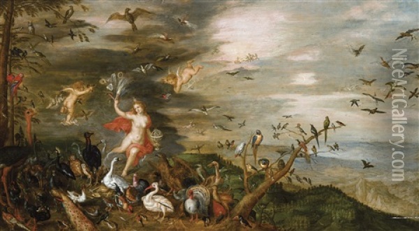 Allegorie De De L'element Air Oil Painting - Jan van Kessel the Elder