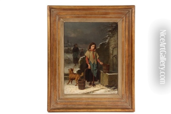 The Water Girl In Winter Oil Painting - Louis Simon Cabaillot Lassalle