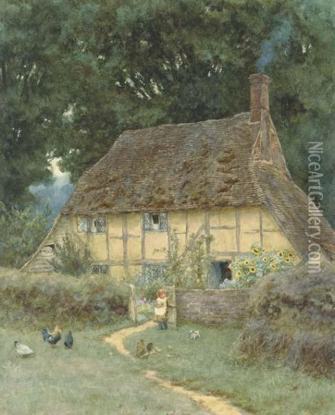 On The Brook Road, Near Witley Oil Painting - Helen Mary Elizabeth Allingham